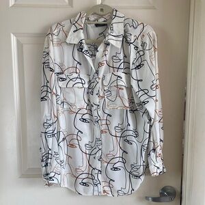 Milk & Honey Graphic Faces Button Down Shirt 1X
